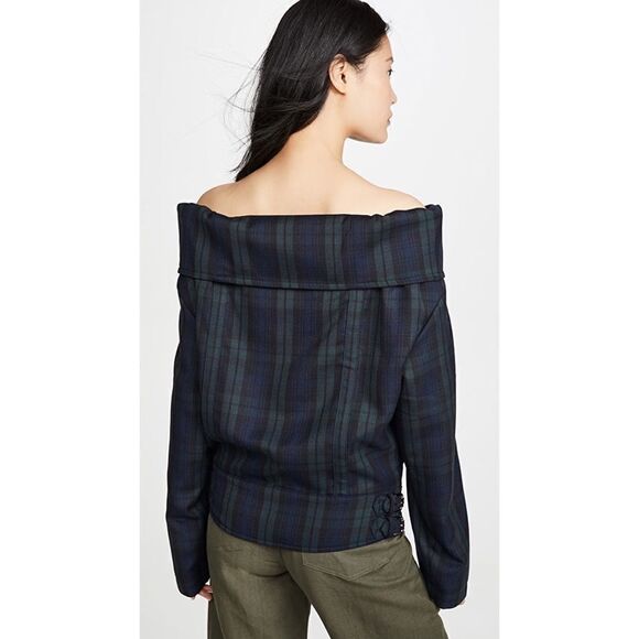 pushBUTTON wool Off Shoulder Jumper Jacket plaid in Navy Size XS - Picture 2 of 13
